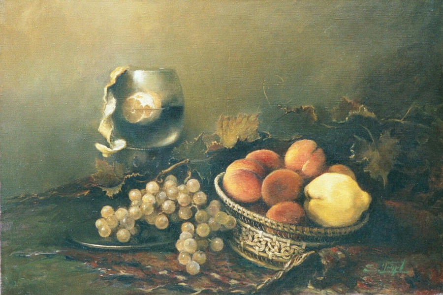 Peach Painting - Still-life with peaches by Tigran Ghulyan