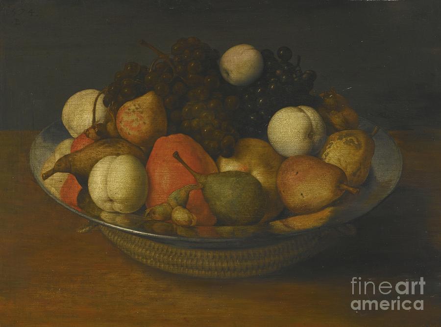 Apple Painting - Still Life With Pears, Apples And Grapes In A Pewter Dish by MotionAge Designs