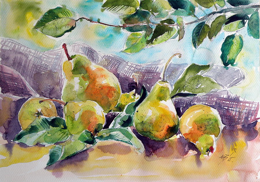 Still life with pears Painting by Kovacs Anna Brigitta