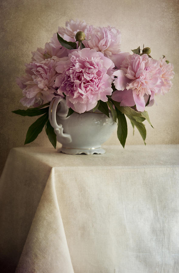 Still life with pink peonies Photograph by Jaroslaw Blaminsky