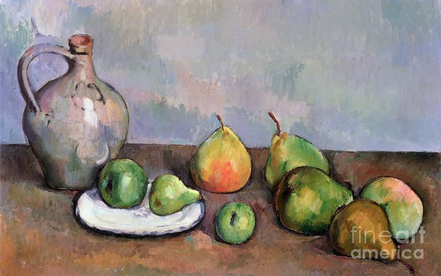 Pear Painting - Still Life with Pitcher and Fruit by Paul Cezanne