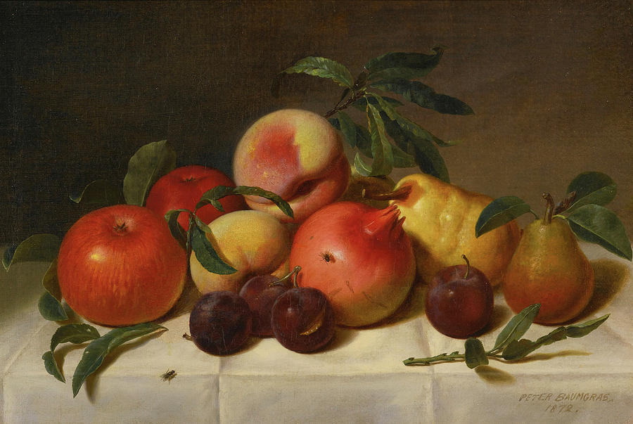 Still Life with Plums Pears Pomegranates and Apples Painting by Peter Baumgras