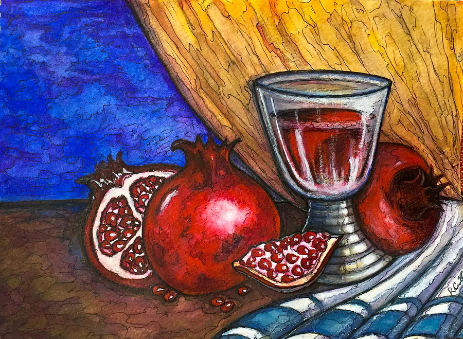 Still Life with Pomegranate and Goblet 1 Painting by Rae Chichilnitsky
