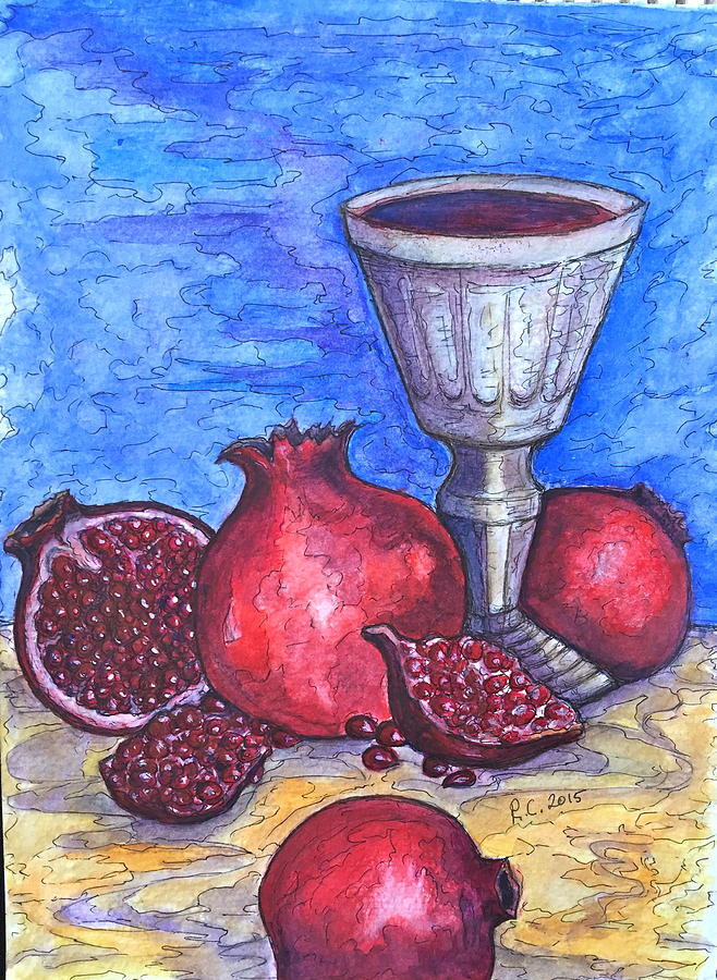 Still Life Painting - Still Life with Pomegranate and Goblet 2 by Rae Chichilnitsky