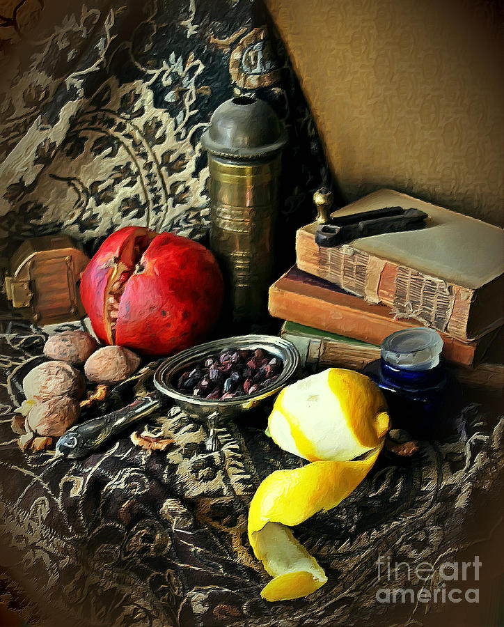 Still Life With Pomegranate And Lemon I Digital Art by Binka Kirova