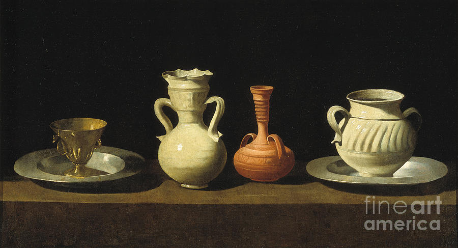 Still Life with Pottery Jars Painting by Celestial Images