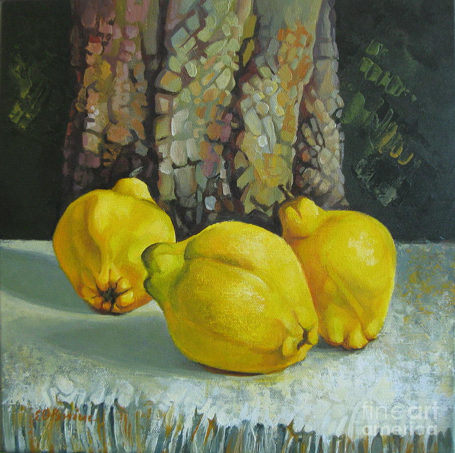 Still life with quinces Painting by Elena Oleniuc