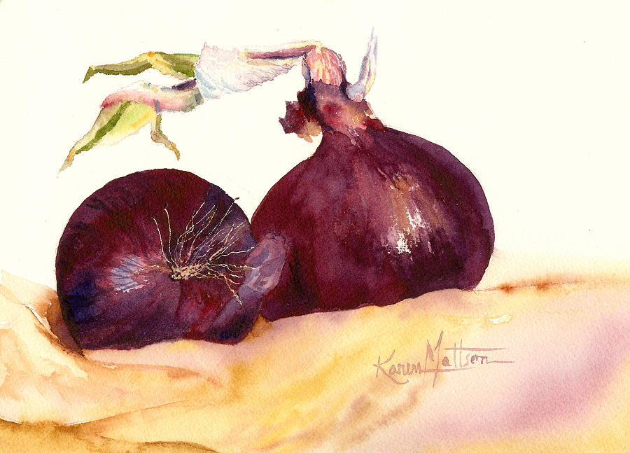 Still Life With Red Onions Painting by Karen Mattson