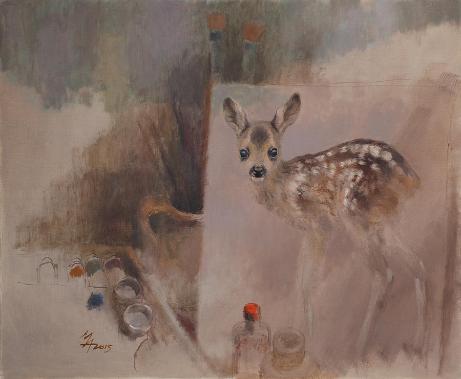 Still Life with Roe Fawn Painting Painting by Attila Meszlenyi