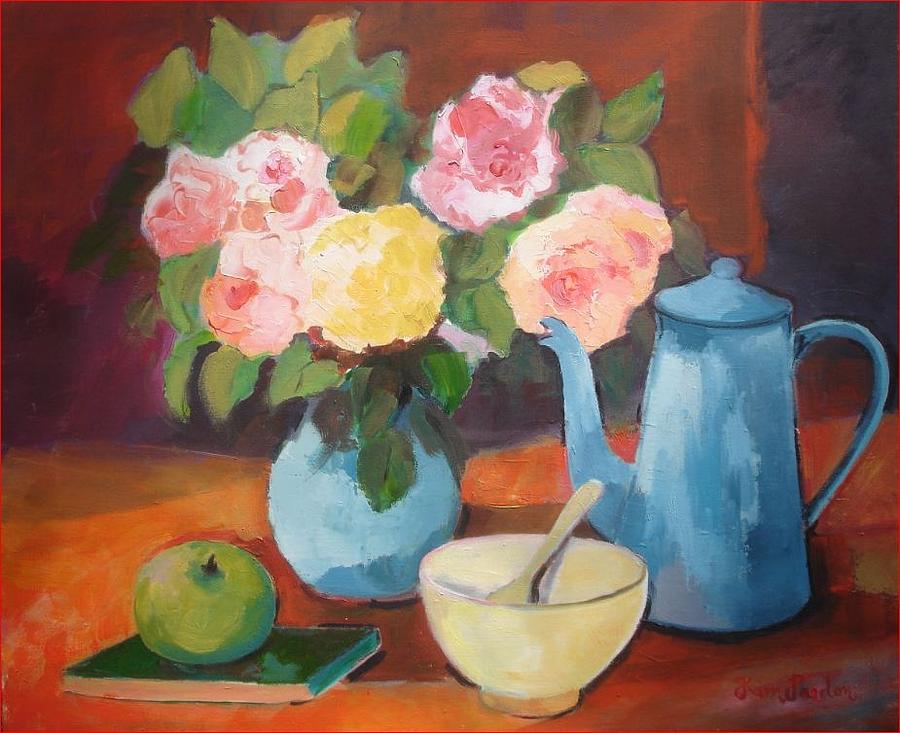 Still life with rose Painting by Kim PARDON