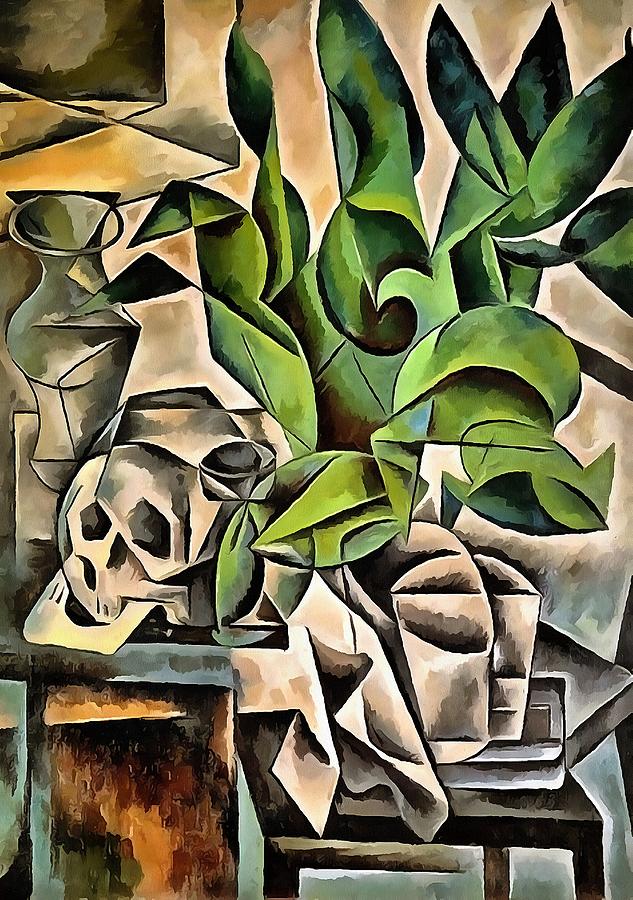 Still life with Skull After Bohumil Kubista Painting by Taiche Acrylic Art