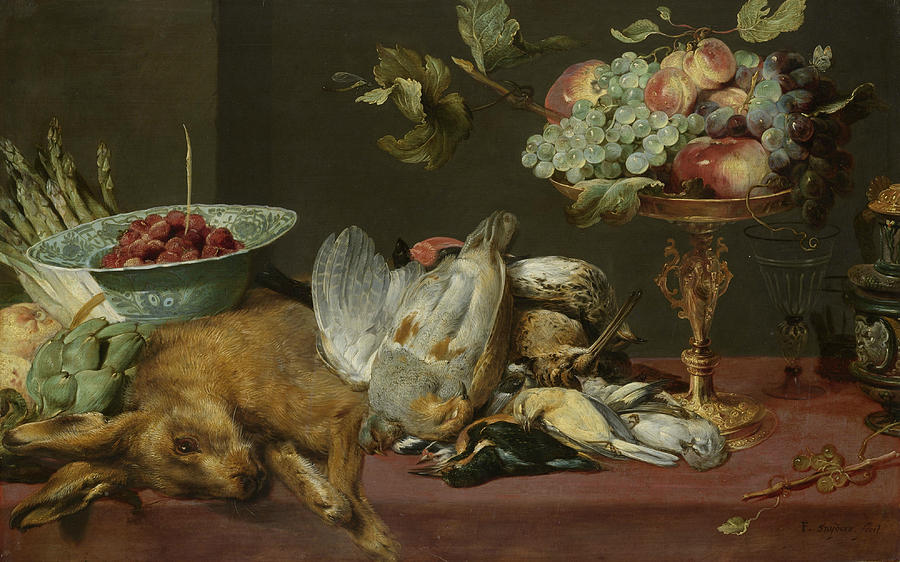 Still life with small dead game and fruit Painting by Frans Snyders