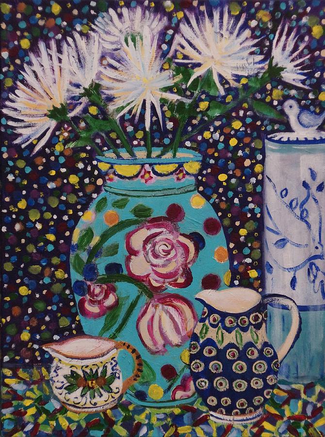 Still Life Painting - Still Life with Spider Moms by Fran Steinmark Still Life Painting - Still Life with Spider Moms by Fran Steinmark