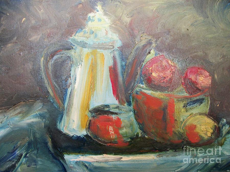 Still life with tea and fruit bowl Painting by Paul Galante