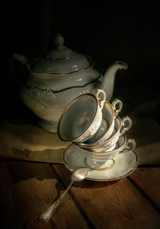 Still life with tea set Photograph by Jaroslaw Blaminsky