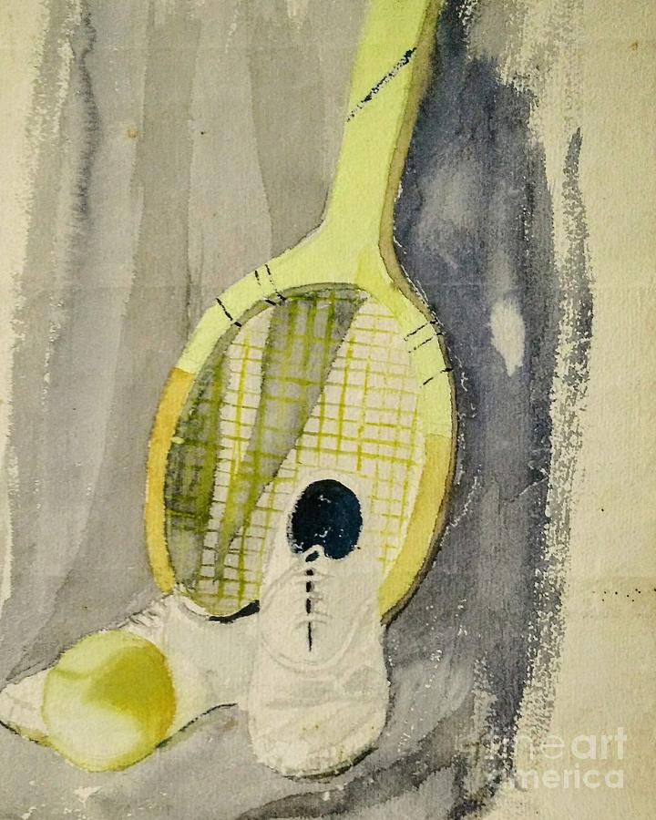 Still life with tennis racquet Painting by Asha Sudhaker Shenoy