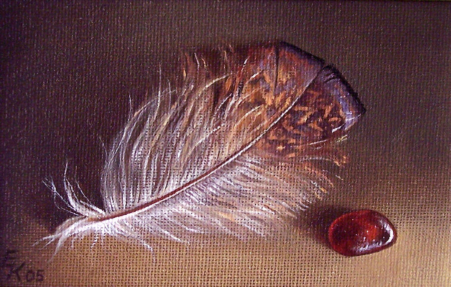 Still life with the feather 1 Painting by Elena Kolotusha