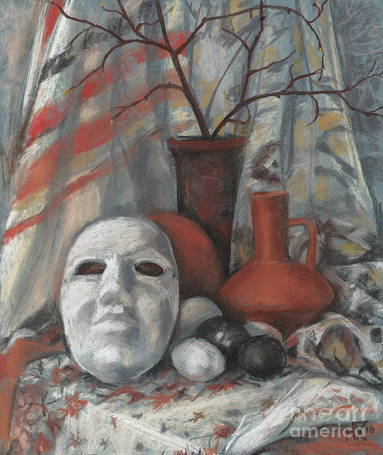 Still life with the mask Pastel by Julia Khoroshikh