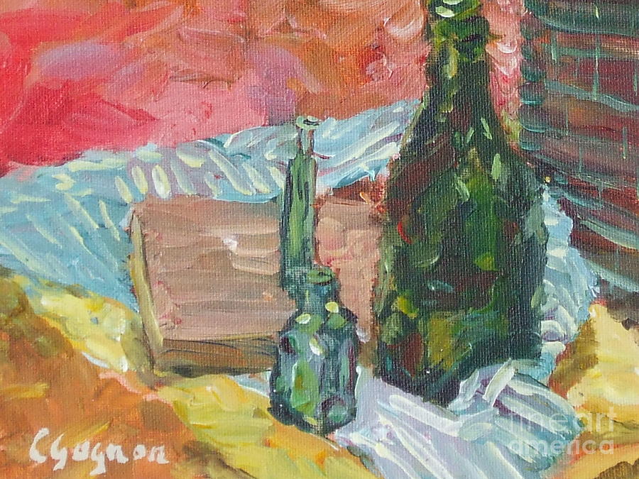Still Life with Three Bottles Painting by Claire Gagnon