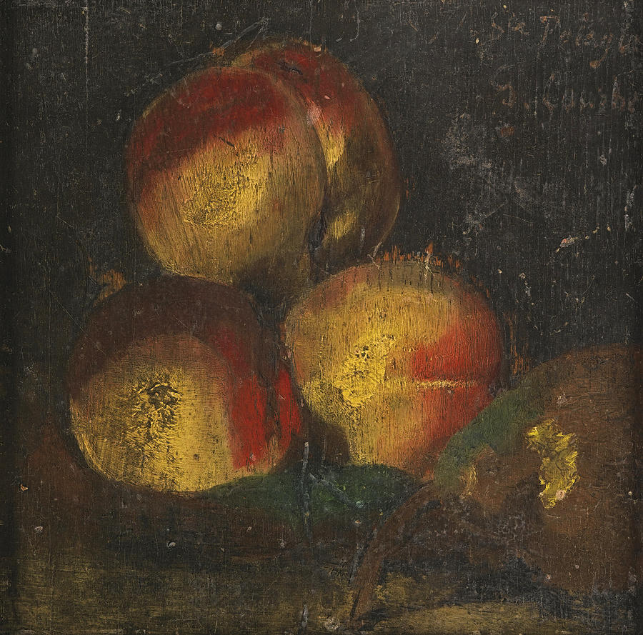 Still Life with Three Peaches and a Pear Painting by Gustave Courbet
