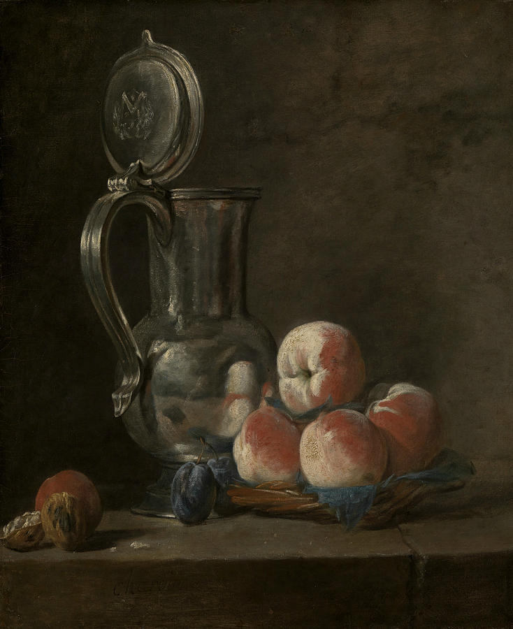 Still Life with Tin Pitcher and Peaches  Painting by Jean-Baptiste-Simeon Chardin
