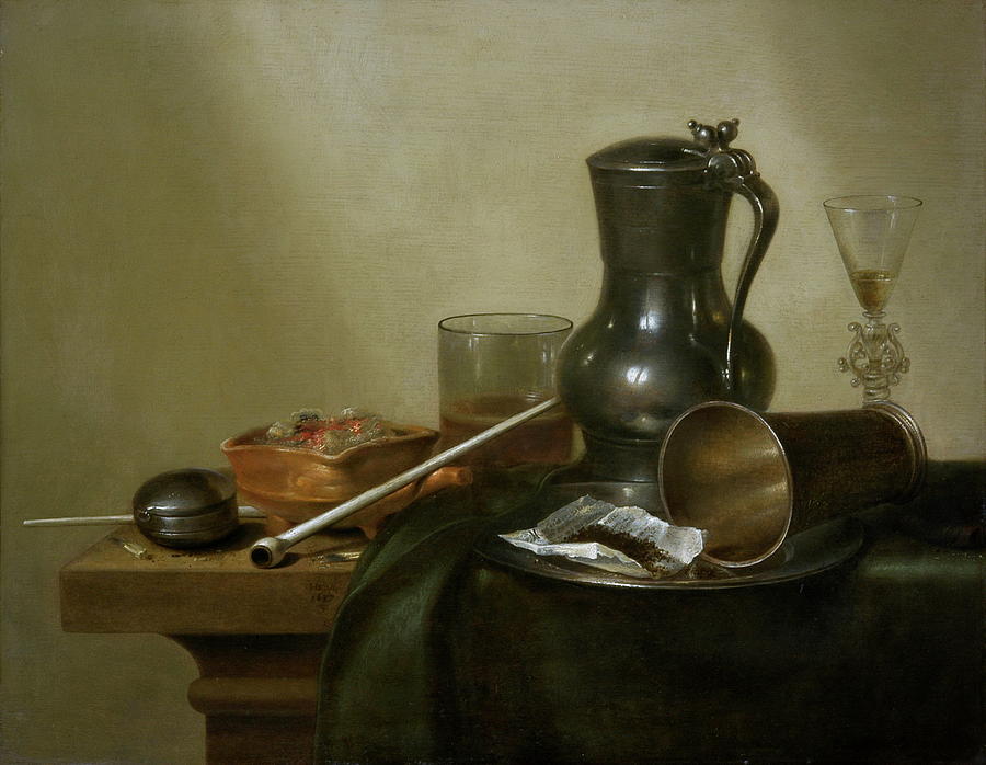 Still Life With Tobacco, Wine And A Pocket Watch Painting by Willem ...