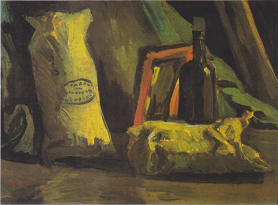 Still Life With Two Bags and Bottle Painting by Vincent Van Gogh