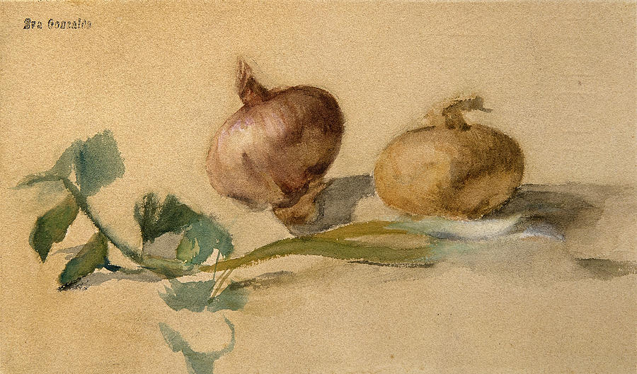 Still life with two onions Drawing by Eva Gonzales