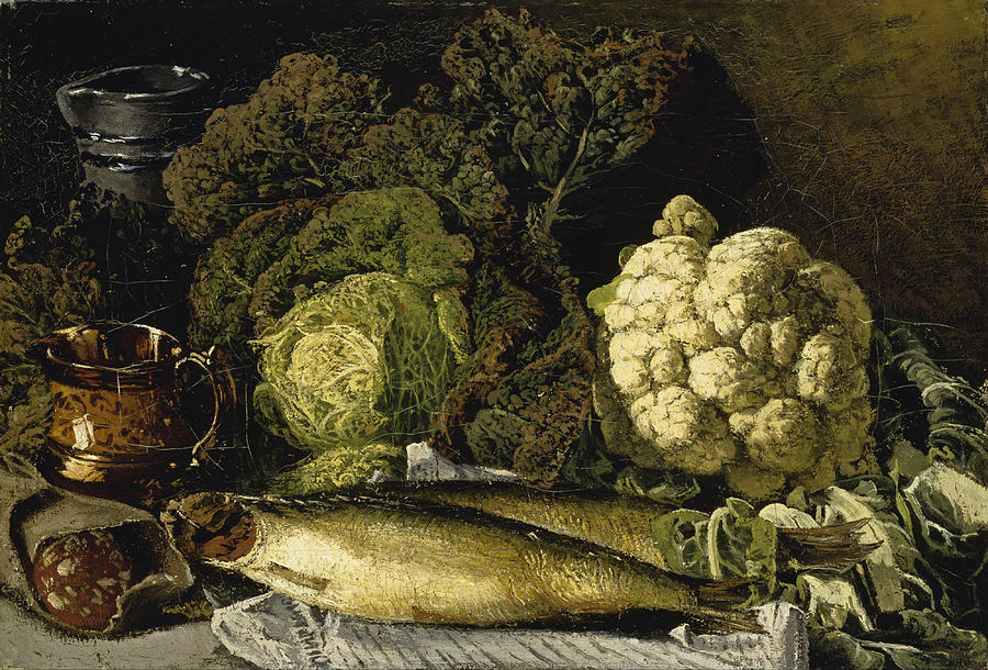 Still Life with Vegetables and Fish Painting by Fanny Churberg