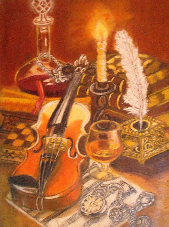 Still Life with Violin and Candle Painting by Greta Gartner