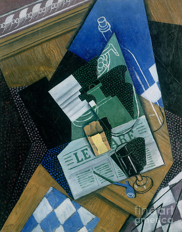 Still Life with Water Bottle, Bottle and Fruit Dish, 1915 Painting by Juan Gris