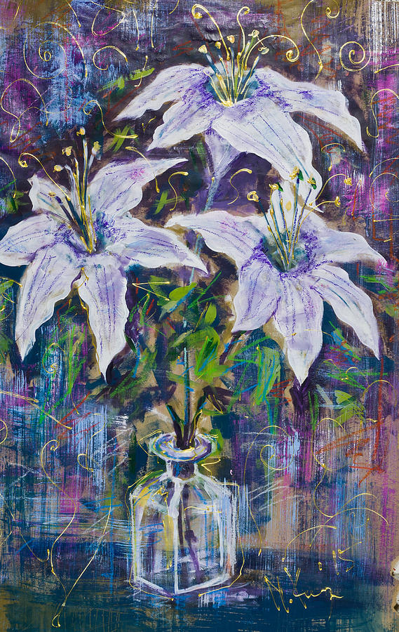Still life with white lilies Painting by Maxim Komissarchik