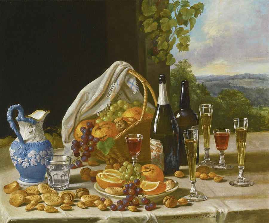Still Life with Wine and Fruit Painting by John F Francis