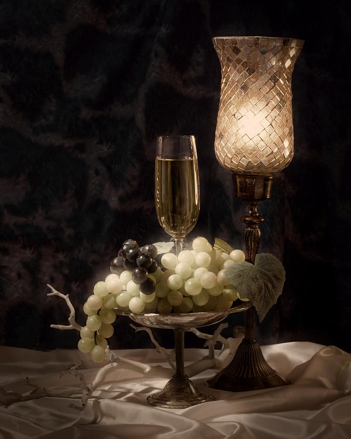 Grape Photograph - Still life with wine and grapes by Tom Mc Nemar