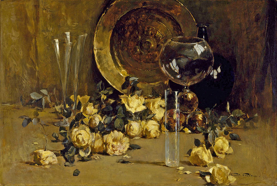 Still Life with Yellow Roses Painting by Emil Carlsen