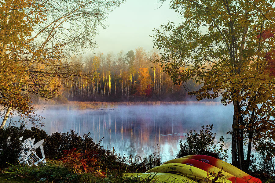 Fall Photograph - Still morning birch tree reflection by Jeff Folger