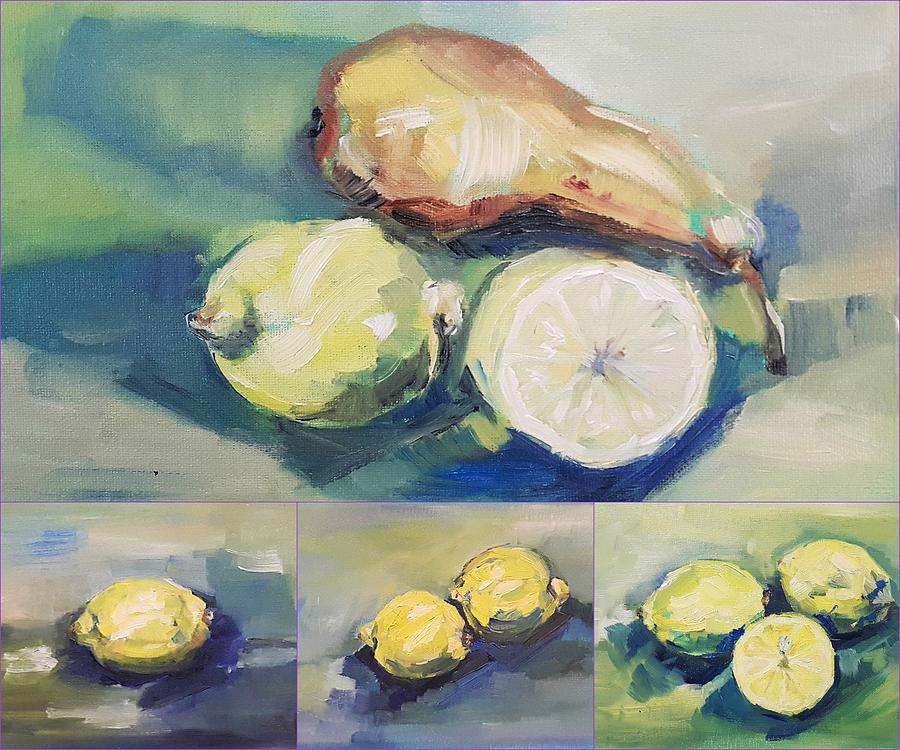 Still with Lemon and Pear Painting by Christel Roelandt