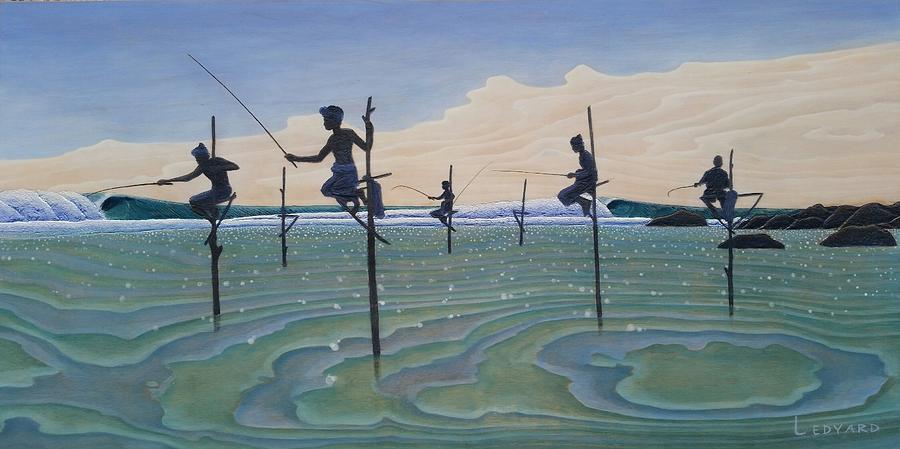 Fishermen Painting - Stilt Fishermen of Ahangama by Nathan Ledyard