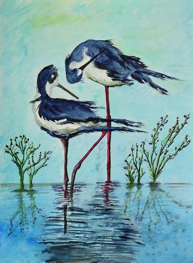 Stilts Bathing Painting by Linda Brody