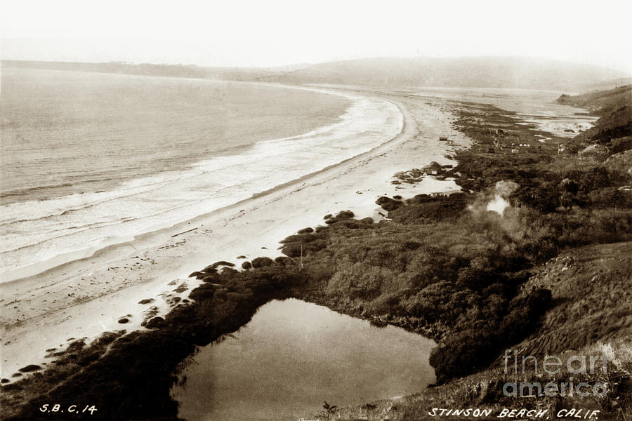 Beach Photograph - Stinson Beach, Bolinas Lagoon, Marin County, California 1915 by Monterey County Historical Society