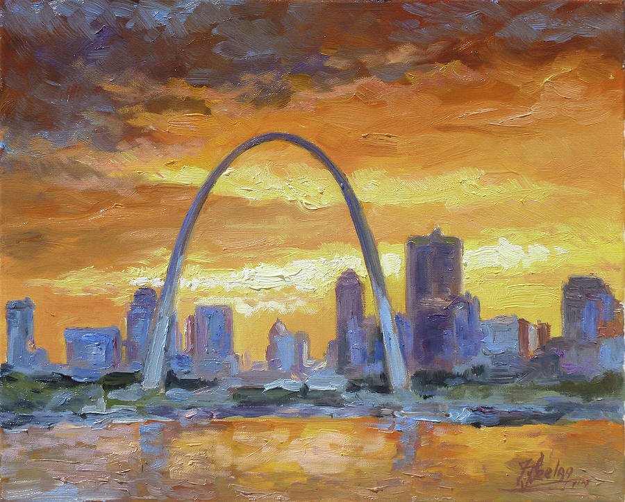 St.Louis Arch - Sunset Painting by Irek Szelag