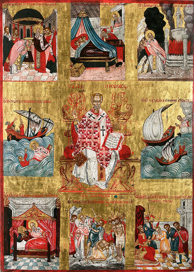 St.Nicholas with Scenes from His Life Painting by Evangelos Mavronas