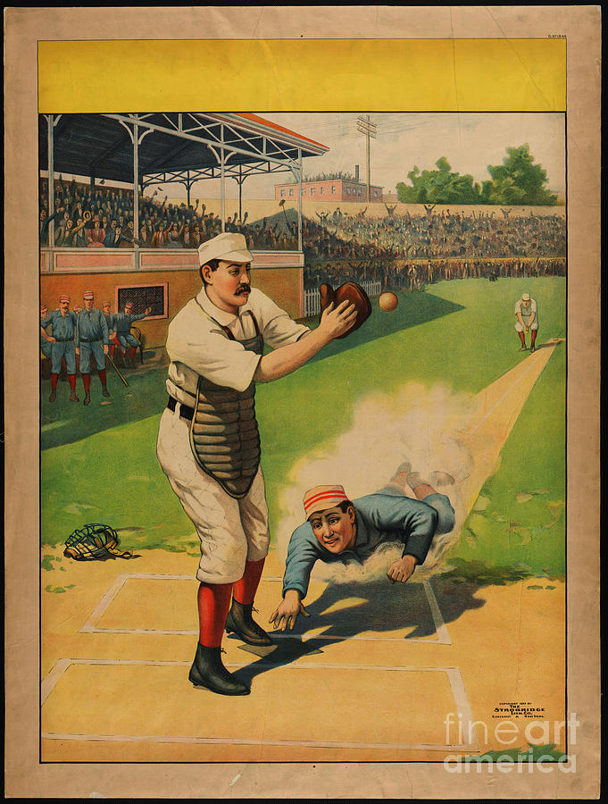 Stock poster showing runner sliding past catcher Painting by Celestial Images