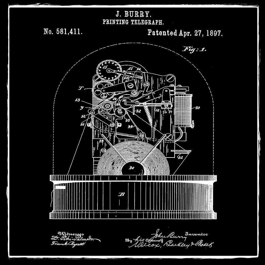 Stock Ticker Patent 1897 Black Photograph by Digital Reproductions