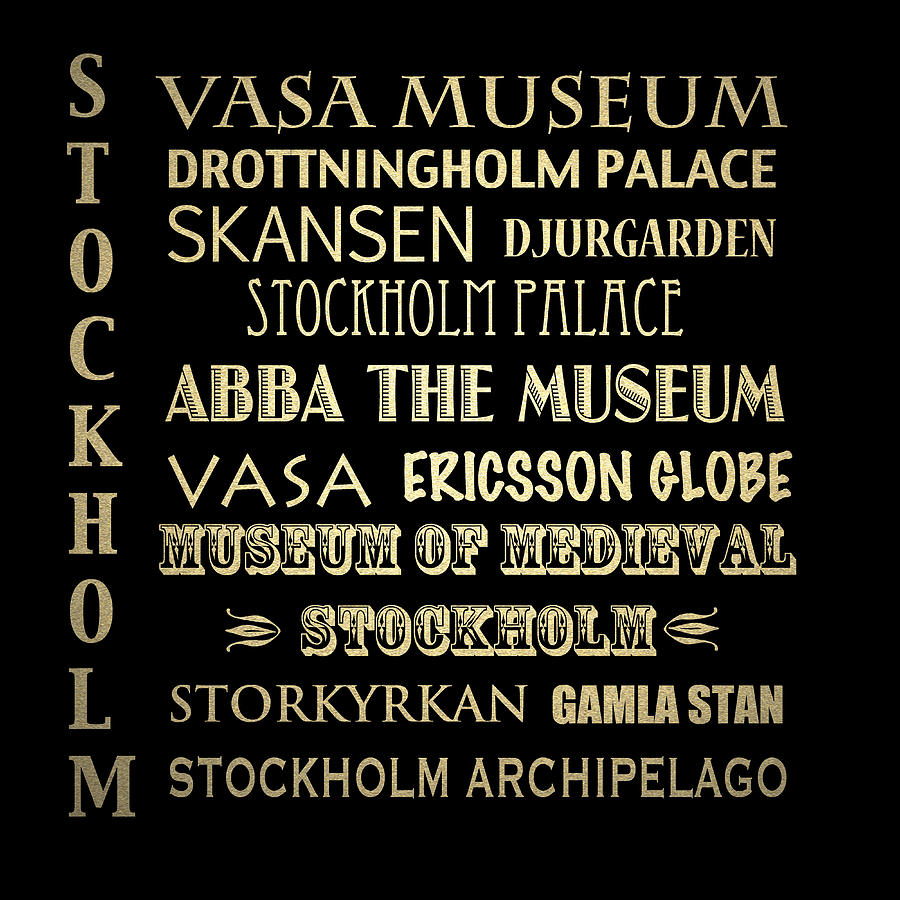 Typography Digital Art - Stockholm Famous Landmarks by Patricia Lintner