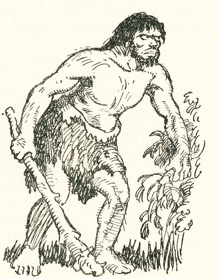 Prehistoric Drawing - Stone Age Man With Club. After A Work by Vintage Design Pics