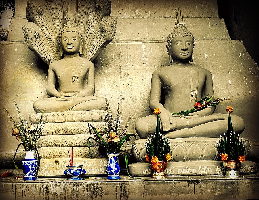 Stone And Flowers - Buddhist Shrine Photograph by Ian Gledhill