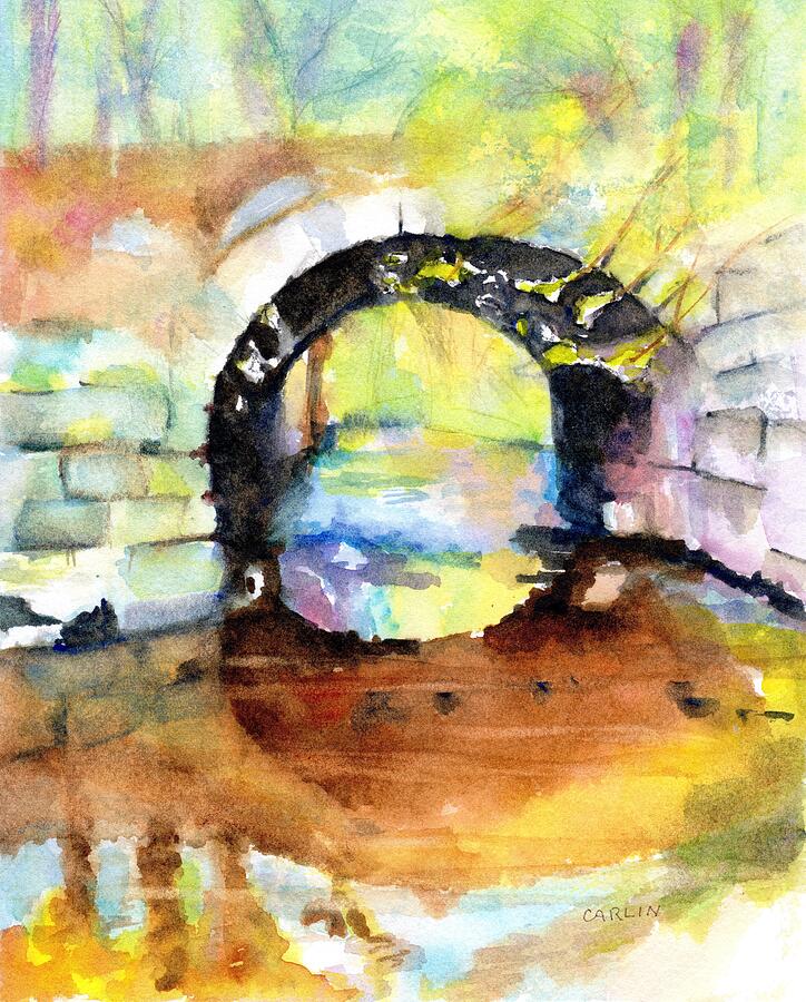 Impressionism Painting - Stone Arch Bridge Early Autumn Colors by Carlin Blahnik CarlinArtWatercolor