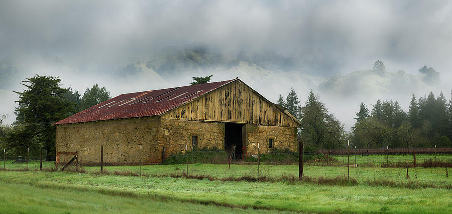 Stone Barn In Tule Mist Photograph