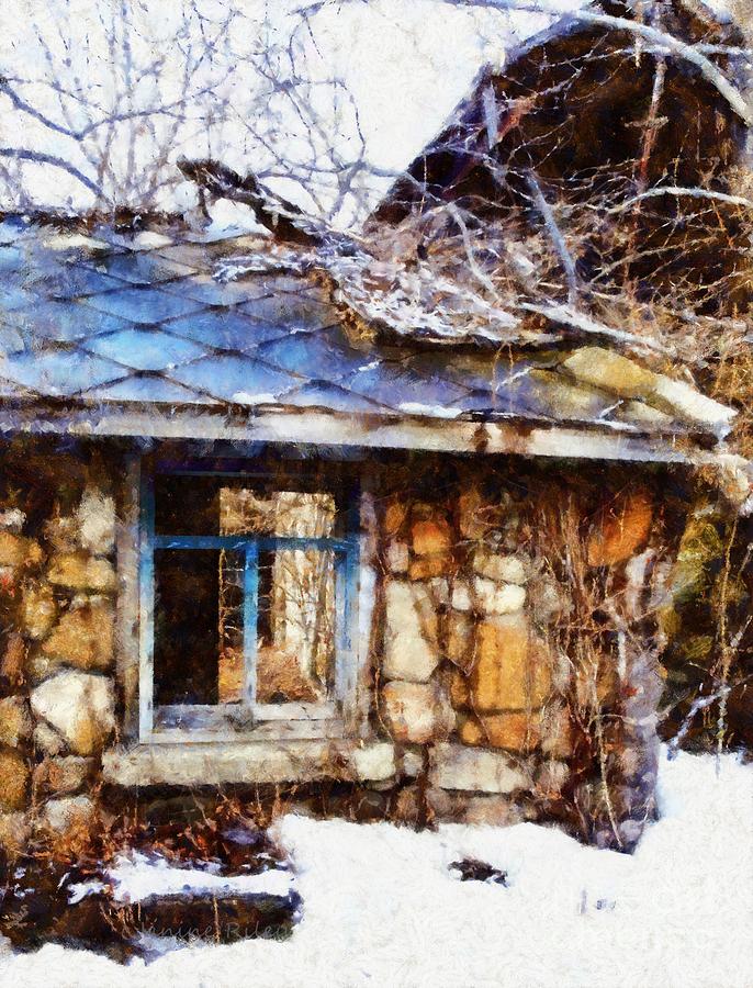 Stone barn old Blue window Photograph by Janine Riley